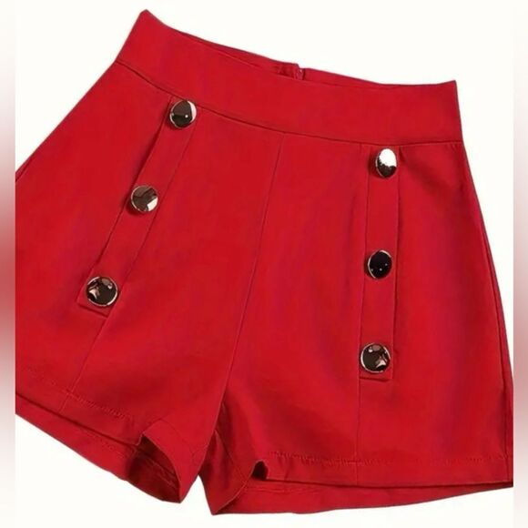 Source Unknown Pants - Chic Button High Waist Shorts Women Size Large Red Zip Closure